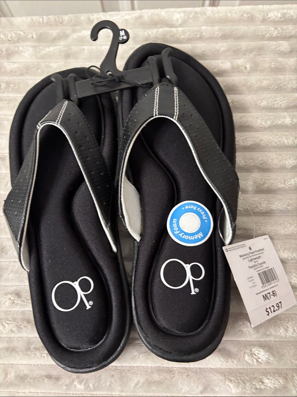 NWT OP Black Women’s Memory Foam Flip Flop Sandals